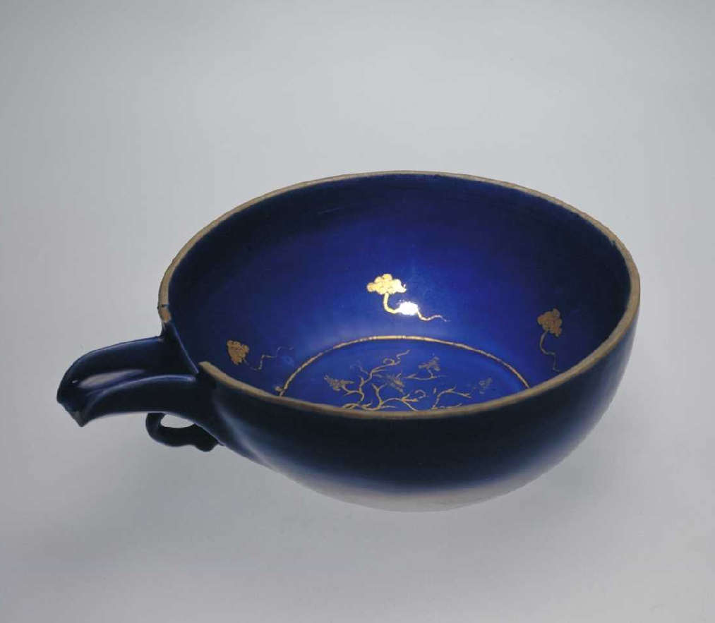 元-蓝釉描金折枝花纹匜