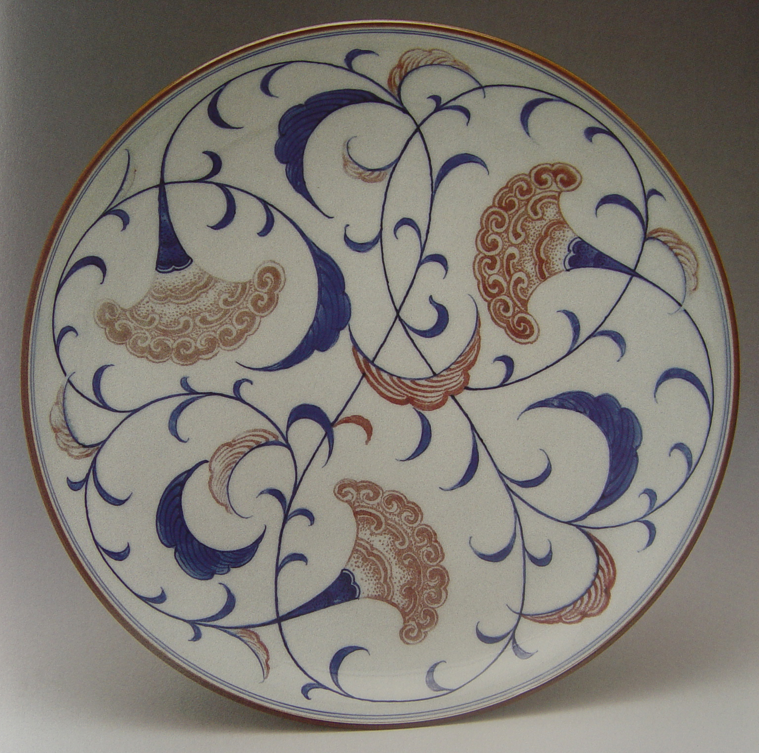 新中国建国瓷-青花釉里红鸡冠花盘